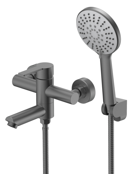 Смеситель для ванны однорычажный с душевым набором Agger Easy A3121255 оружейная сталь матовая