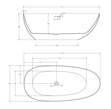 Акриловая ванна (170х80) ABBER AB9211MB без гидромассажа, черный