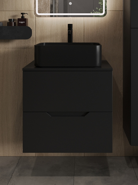 Тумба с раковиной подвесная 60 см, Orange Line Li-60TubMDF+B02-460MB черный