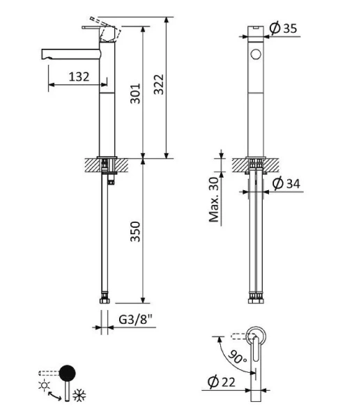 Смеситель для раковины Cezares Leaf LEAF-LC1-L-ST