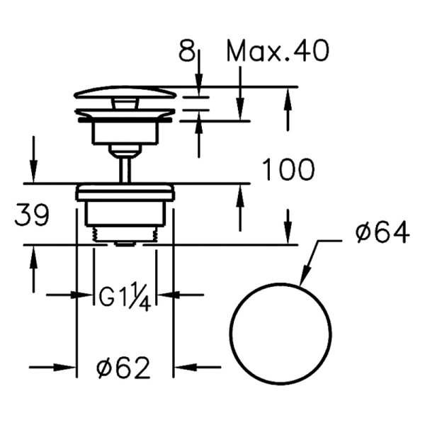 Донный клапан для раковин (не нажимной) Vitra Syphon A45148, хром 