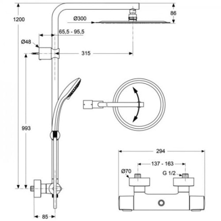 Душевая система с термостатом Ideal Standard IdealRain Soft A6246AA