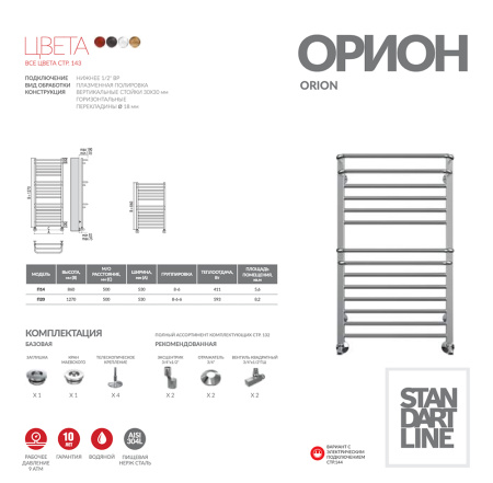 Полотенцесушитель водяной Terminus ОРИОН (500х1000) П18 4670078529756