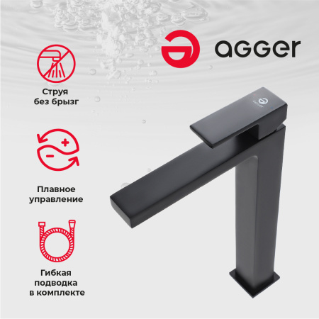 Смеситель для накладной раковины однорычажный высокий Agger Great A2812144 черный