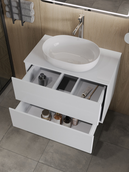 Тумба с раковиной подвесная 75 см, Orange Otto Ot-75TuMDF+B05-480W белый глянец