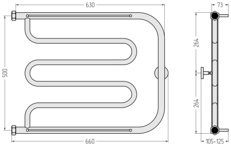 Полотенцесушитель водяной с двумя полками Сунержа Лира 00-0012-5065