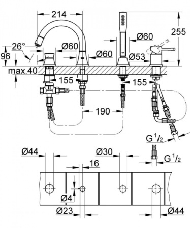 Смеситель однорычажный для ванны GROHE Grandera 19936 A00 (19936A00) темный графит матовый