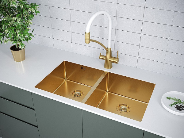 Кухонная мойка Paulmark  Twin PM237844-BG брашированное золото