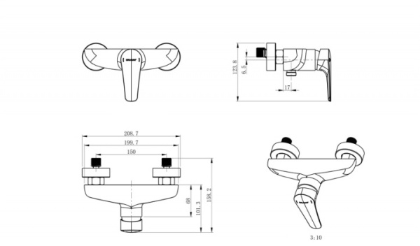 Смеситель для душа Bravat Arden, черный F9351385BC-01-RUS