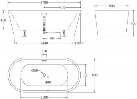 Акриловая ванна BelBagno 170х80 BB71-1700-BIANCO