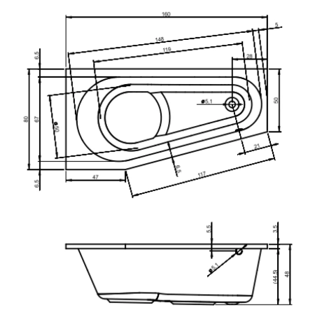Акриловая ванна RIHO Delta (160x80) правая B068001005 без гидромассажа