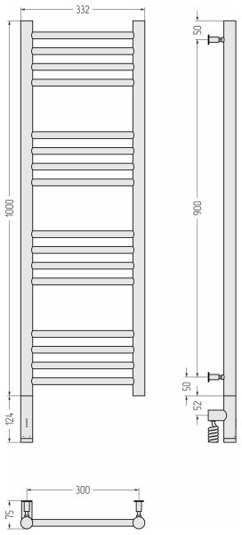 Полотенцесушитель электрический (100х30) Сунержа Богема 3.0 31-5804-1030 левый