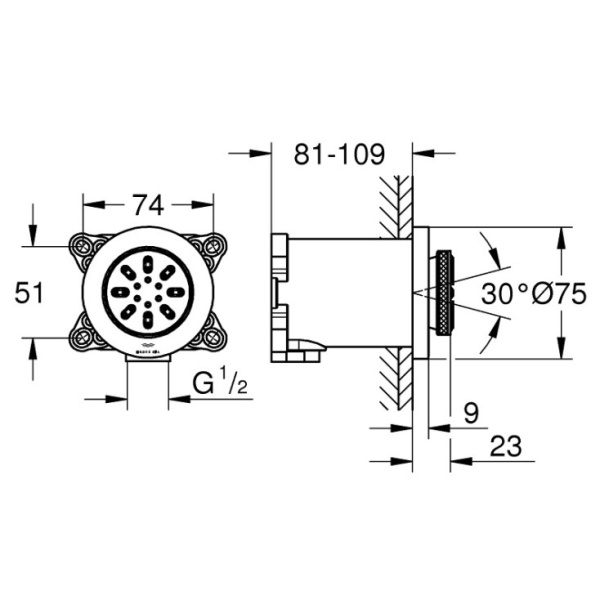 Боковой душ 75 мм Grohe Rainshower Aqua 26801DC0