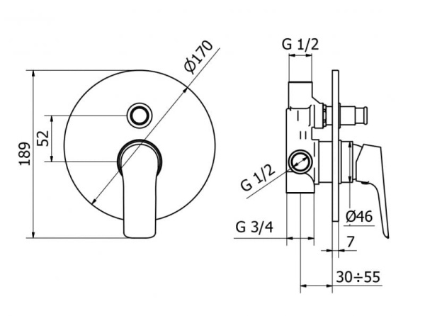 Смеситель для душа Cezares Bitone BITONE-VDIM-01
