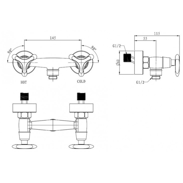 Смеситель KAISER Trio для душа кер. 3-х листник