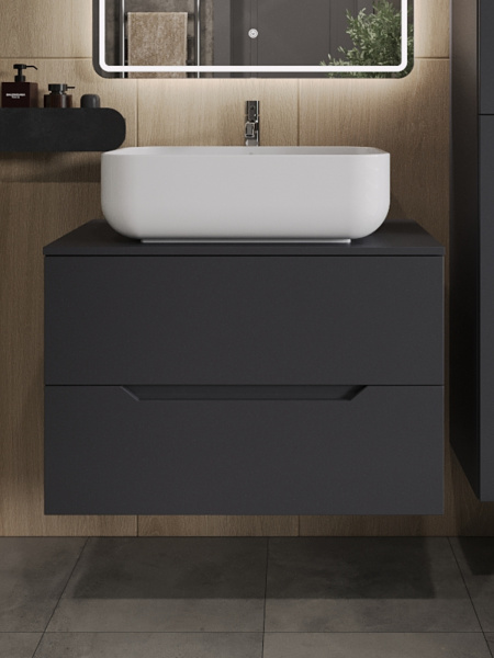 Тумба с раковиной подвесная 80 см, Orange Line Li-80TugMDF+B03-600W графит/белый