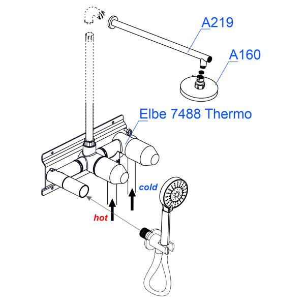Встраиваемый комплект для биде WasserKRAFT Elbe 7400 A16160 Thermo, черный
