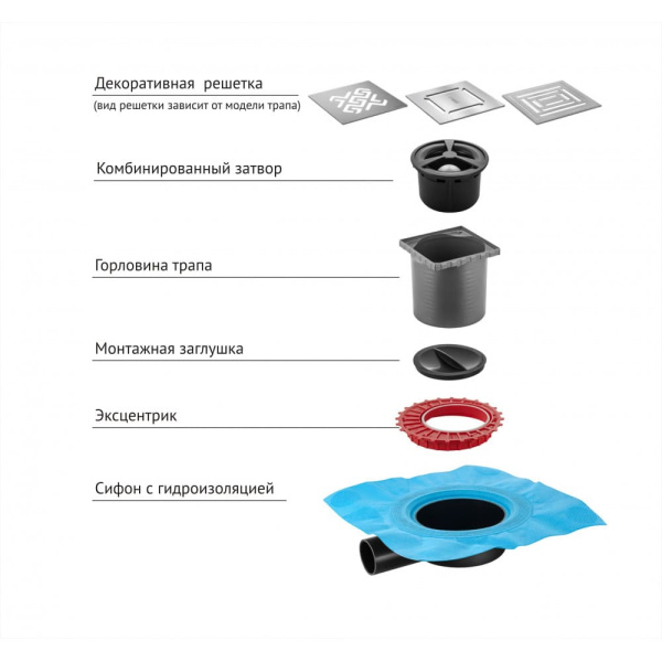 Душевой трап (15х15) Berges Wasserhaus Zentrum Antik 090365 матовый хром