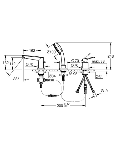 Смеситель на борт ванны Grohe BauEdge New 25117 10A (2511710A) хром