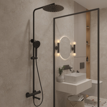 Душевая система с термостатом Oliveeka Y OL-739902-MB, черный матовый
