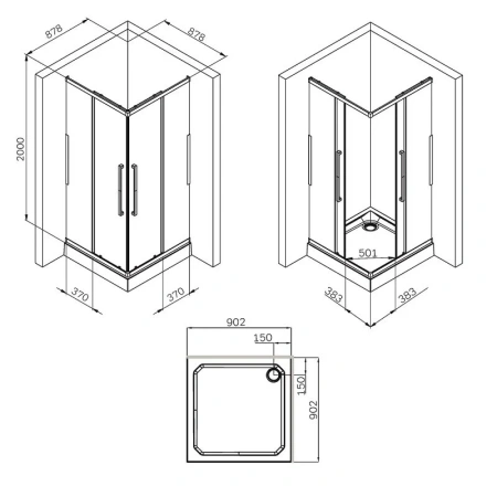 Душевой уголок AM.PM Func 90x90 W84G-403-9090-MT хром матовый