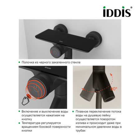 Смеситель для ванны IDDIS Shelfy с управлением Push Control, черный матовый (SHEBLBTi02WA)