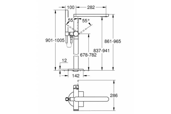 Смеситель однорычажный для ванны GROHE Plus 23846 DC3 (23846DC3) суперсталь