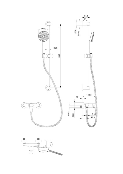 Смеситель для душа с гарнитуром WONZON & WOGHAND, черный матовый WW-AE3103-MB Смеситель для душа с гарнитуром WONZON & WOGHAND, черный матовый WW-AE3103-MB