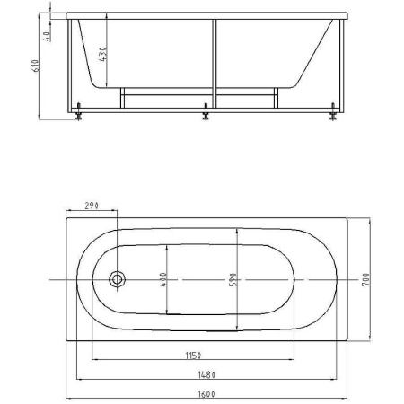 Акриловая ванна Aquatek Оберон (160х70) OBR160-0000039
