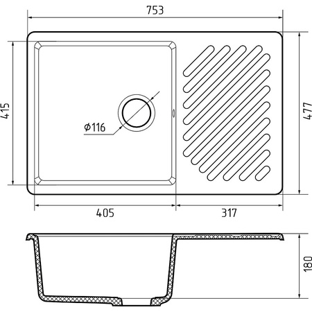 Кухонная мойка GranFest Quartz 52, 52 черный