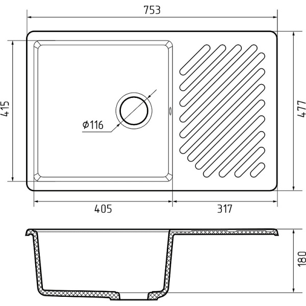 Кухонная мойка GranFest Quartz 52, 52 черный