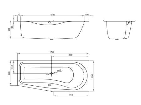 Стальная ванна (170х75) Bette BetteLuna 2760-000 левый