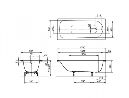 Стальная ванна Kaldewei EUROWA 312 (170x70) 119812030001