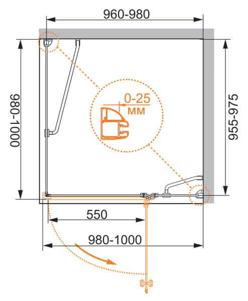 Душевой уголок (100х100) CEZARES VERONA VERONA-W-A-1-100-P-Cr-R