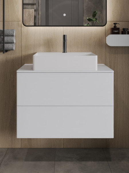 Тумба с раковиной подвесная 75 см, Orange Otto Ot-75TuMDF+B04-500W белый глянец