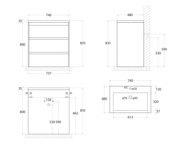База под раковину Art&Max FAMILY-M-750-3C-PIA-IS