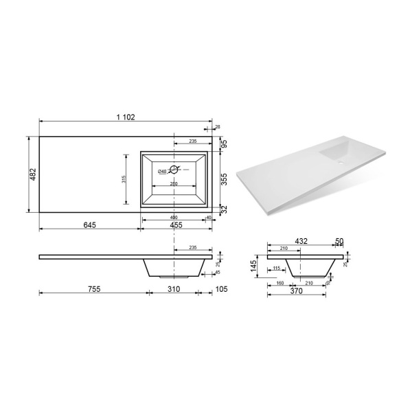 Раковина Style Line Даллас 110 СС-00000439 правая
