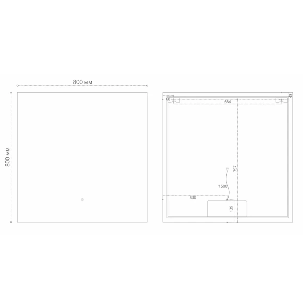Зеркало (80х80) Grossman PRAGMA-норма BLACK 1880802 LED с сенсорным выключателем и подогревом