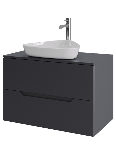 Тумба с раковиной подвесная 80 см, Orange Line Li-80TugMDF+B07-500W графит/белый