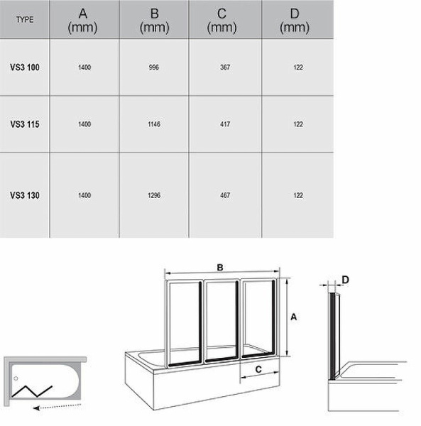 Шторка на ванну Ravak Behappy VS3 115 795S010041