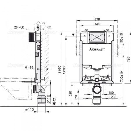 Скрытая система инсталляции Alcaplast Renovмodul A1115B/1000