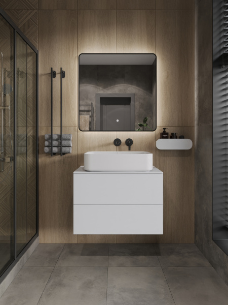 Тумба с раковиной подвесная 75 см, Orange Otto Ot-75TuMDF+B07-600W белый глянец