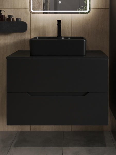 Тумба с раковиной подвесная 80 см, Orange Line Li-80TubMDF+B01-475MB черный