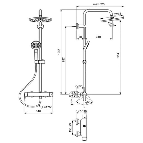 Душевая система Ideal Standard Idealrain Eco Evo B2266AA