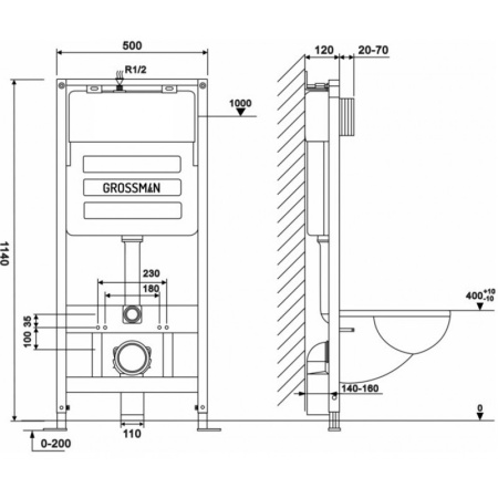 Инсталляция для подвесного унитаза Grossman 900.K31.01.000 без кнопки