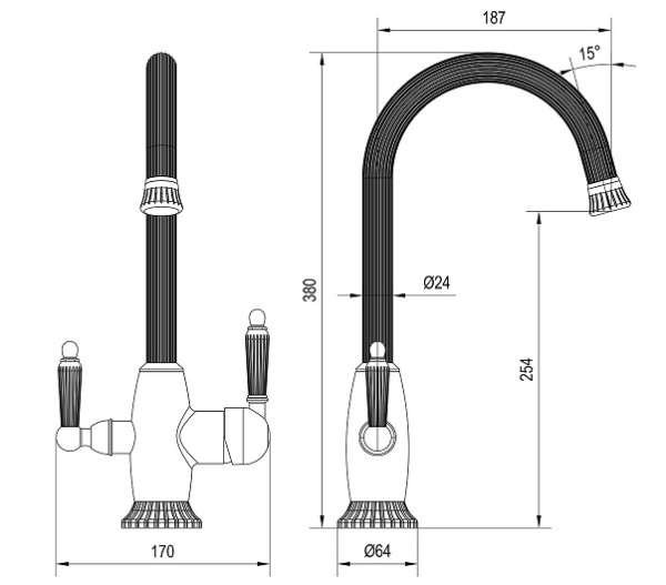 Смеситель для кухни под фильтр, сатин Zorg ZR 350 YF SATIN