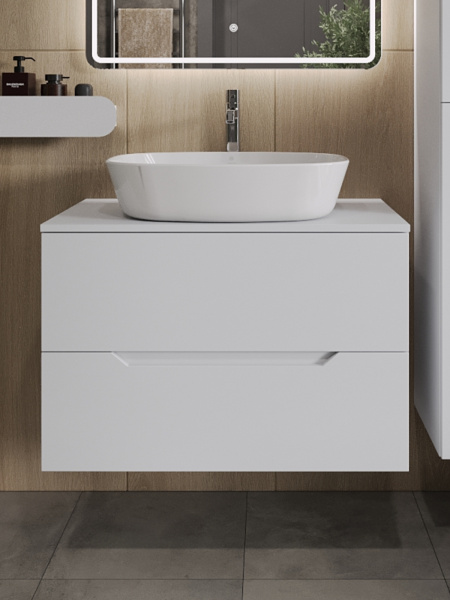 Тумба с раковиной подвесная 80 см, Orange Line Li-80TuwMDF+B08-500W белый