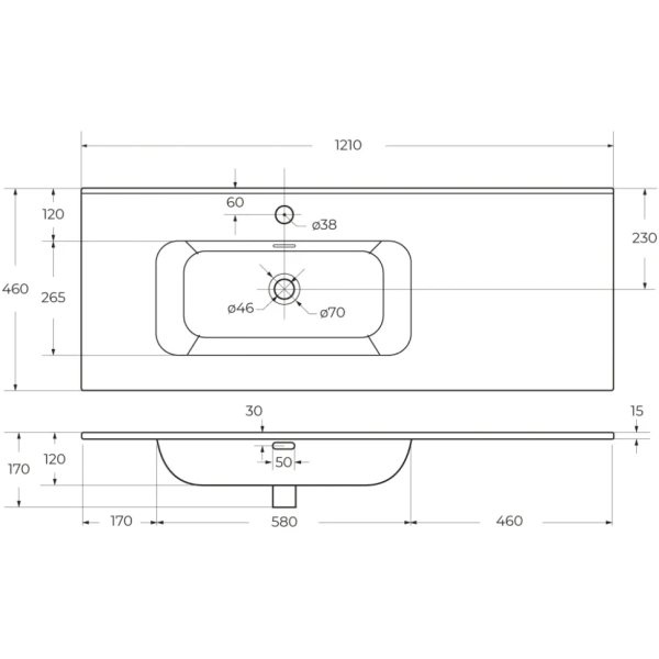 Керамическая раковина, чаша слева, CEZARES CZR-8095-120-L