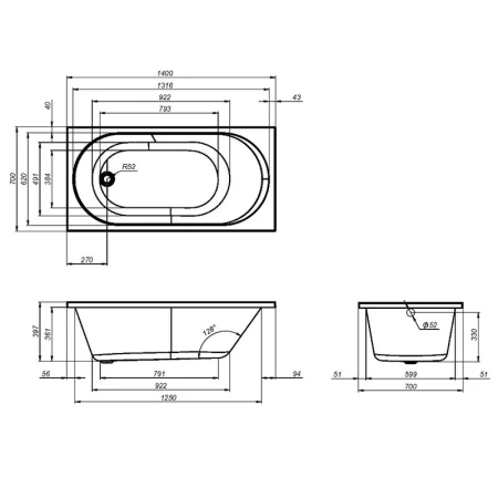Ванна акриловая (140x70) Am.Pm X-Joy W94A-140-070W-A белый