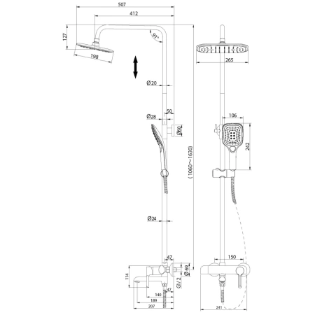 Душевая система Grossman Alba 500.K35.06.100/210 хром с черным